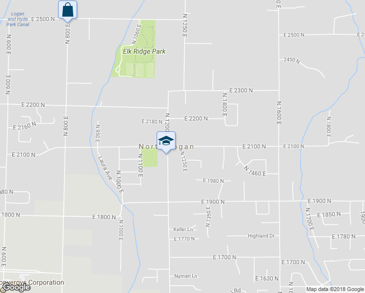 map of restaurants, bars, coffee shops, grocery stores, and more near 1251 East 2100 North in North Logan