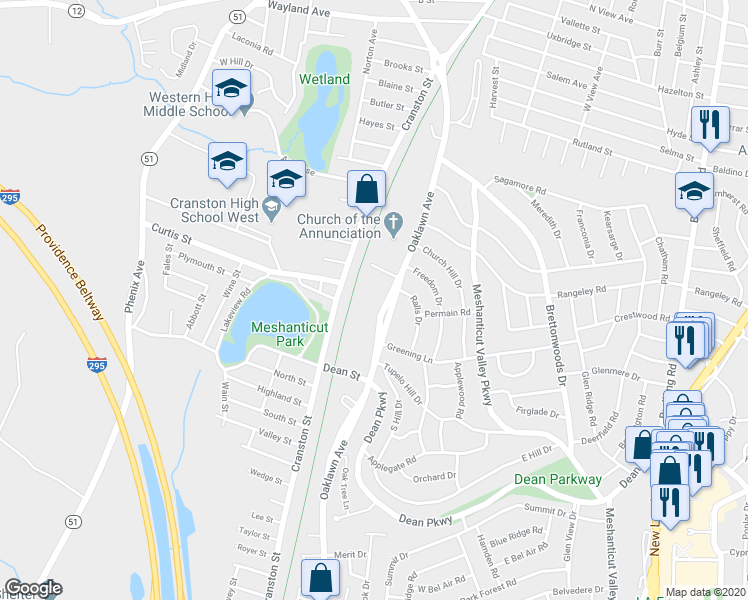 map of restaurants, bars, coffee shops, grocery stores, and more near 235 Oaklawn Avenue in Cranston