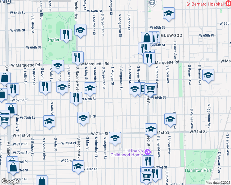 map of restaurants, bars, coffee shops, grocery stores, and more near in Chicago
