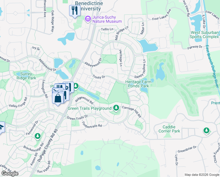 map of restaurants, bars, coffee shops, grocery stores, and more near 2177 Stonehaven Way in Lisle