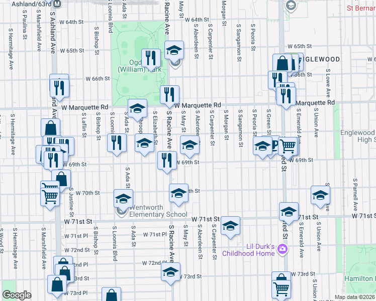 map of restaurants, bars, coffee shops, grocery stores, and more near in Chicago