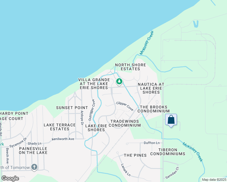 map of restaurants, bars, coffee shops, grocery stores, and more near 1580 Commodore Cove in Painesville