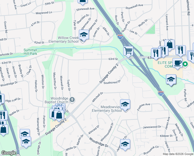 map of restaurants, bars, coffee shops, grocery stores, and more near in DuPage County