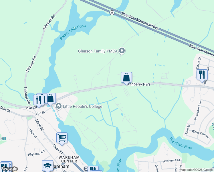 map of restaurants, bars, coffee shops, grocery stores, and more near 4 Cabral Way in Wareham