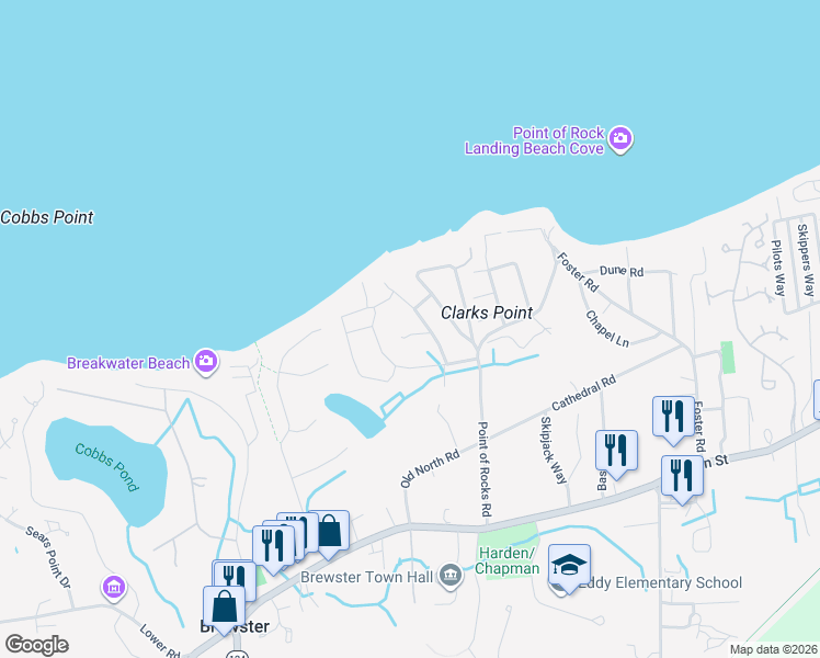 map of restaurants, bars, coffee shops, grocery stores, and more near 56 Pilgrim Pines Lane in Brewster