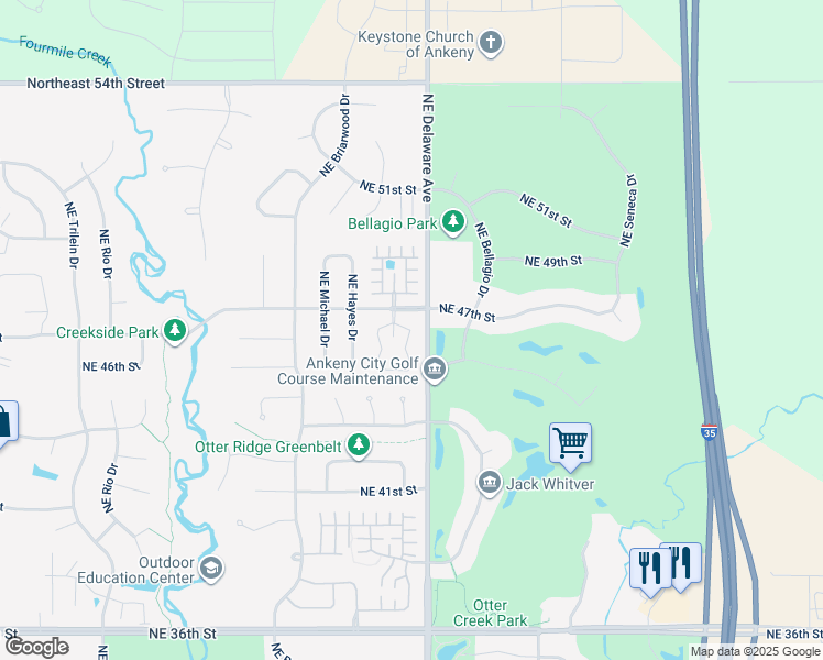 map of restaurants, bars, coffee shops, grocery stores, and more near 4632 Northeast McDougal Lane in Ankeny