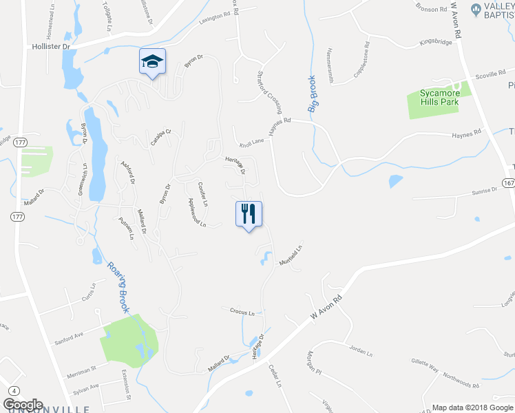 map of restaurants, bars, coffee shops, grocery stores, and more near 4 Willow Lane in Avon