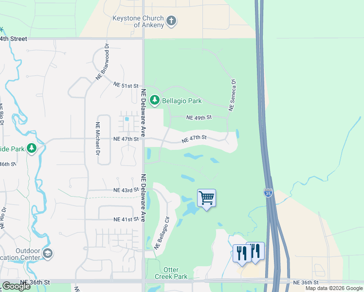 map of restaurants, bars, coffee shops, grocery stores, and more near 1226 Northeast 45th Street in Ankeny