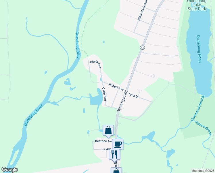 map of restaurants, bars, coffee shops, grocery stores, and more near 34 Robert Avenue in Killingly