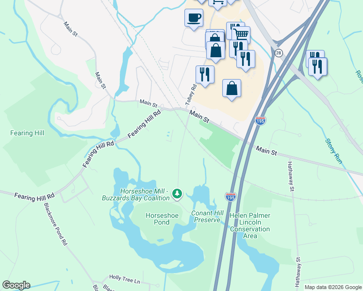 map of restaurants, bars, coffee shops, grocery stores, and more near 790 Main Street in Wareham