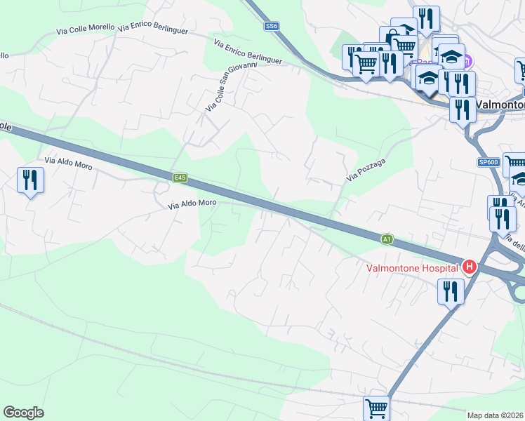 map of restaurants, bars, coffee shops, grocery stores, and more near 62 Via Aldo Moro in Valmontone