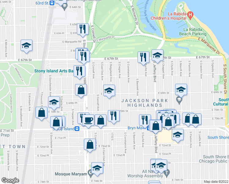 map of restaurants, bars, coffee shops, grocery stores, and more near in Chicago