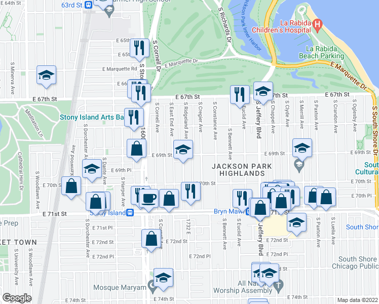 map of restaurants, bars, coffee shops, grocery stores, and more near in Chicago