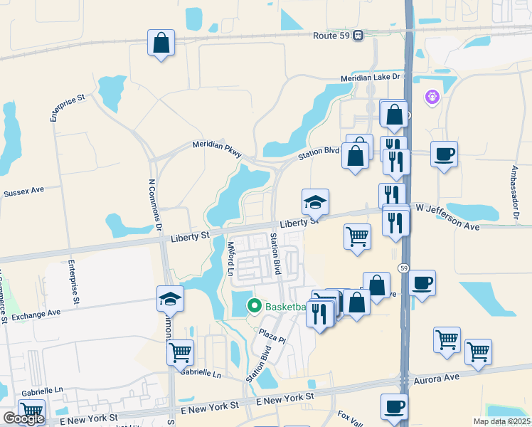 map of restaurants, bars, coffee shops, grocery stores, and more near 985 Times Square Drive in Aurora