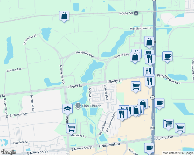 map of restaurants, bars, coffee shops, grocery stores, and more near 985 Times Square Drive in Aurora