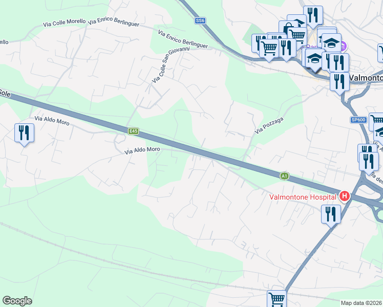 map of restaurants, bars, coffee shops, grocery stores, and more near 62 Via Aldo Moro in Valmontone