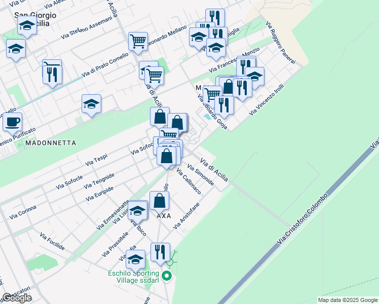 map of restaurants, bars, coffee shops, grocery stores, and more near in Città metropolitana di Roma Capitale