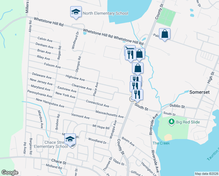 map of restaurants, bars, coffee shops, grocery stores, and more near 120 Highview Avenue in Somerset