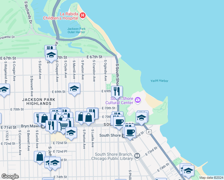 map of restaurants, bars, coffee shops, grocery stores, and more near in Chicago