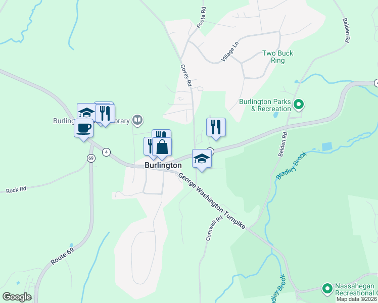 map of restaurants, bars, coffee shops, grocery stores, and more near 17 Covey Road in Burlington