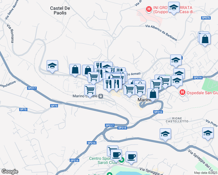 map of restaurants, bars, coffee shops, grocery stores, and more near 30 Viale Giuseppe Mazzini in Marino