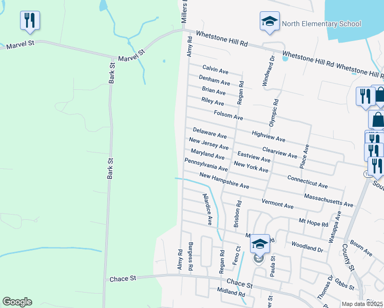 map of restaurants, bars, coffee shops, grocery stores, and more near 123 New Jersey Avenue in Somerset