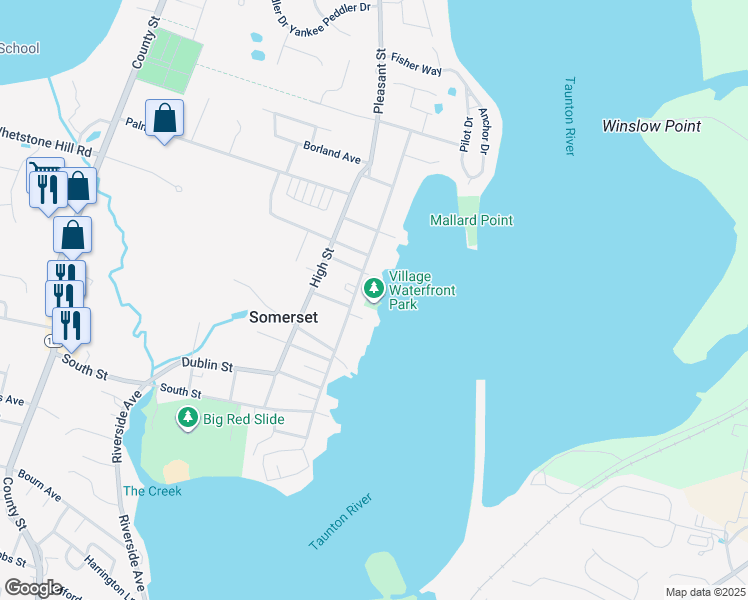 map of restaurants, bars, coffee shops, grocery stores, and more near 354 Main Street in Somerset