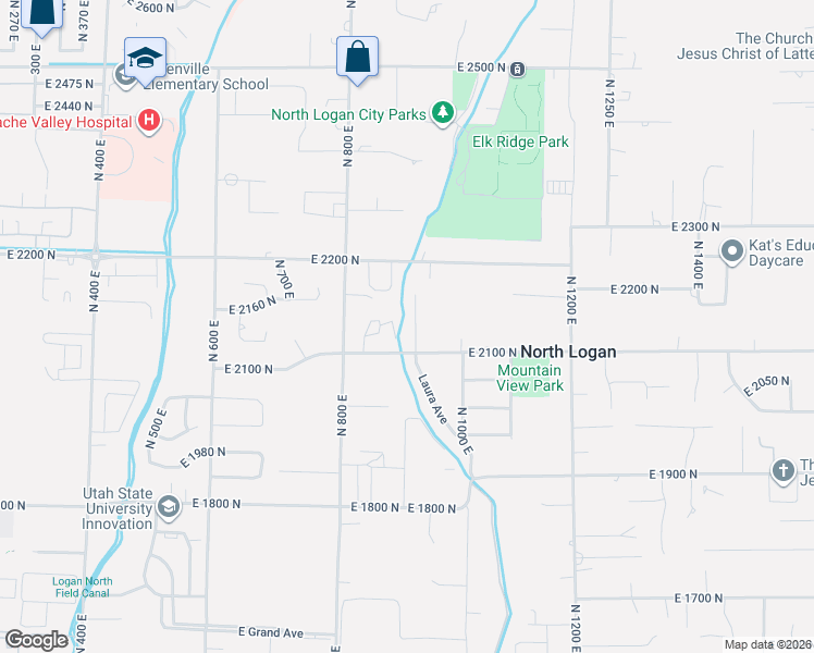 map of restaurants, bars, coffee shops, grocery stores, and more near 2143 North 950 East in North Logan