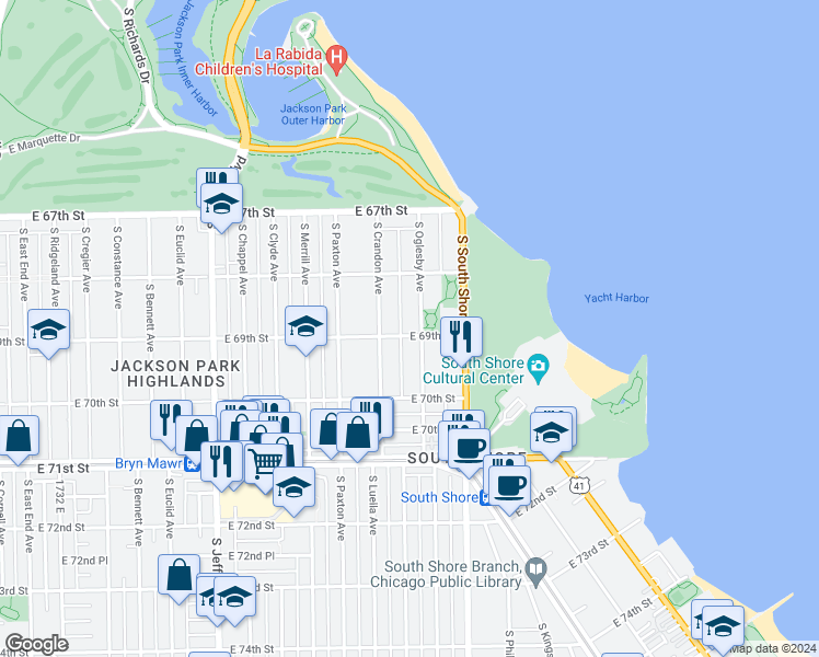 map of restaurants, bars, coffee shops, grocery stores, and more near in Chicago