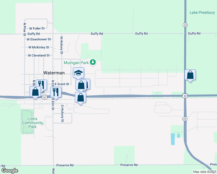 map of restaurants, bars, coffee shops, grocery stores, and more near 610 Wilson Street in Waterman