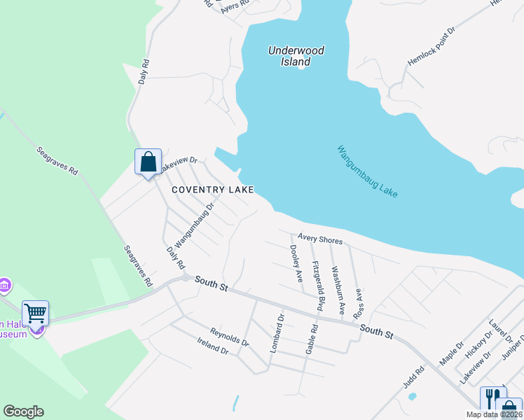 map of restaurants, bars, coffee shops, grocery stores, and more near 158 Beebe Farms Road in Coventry