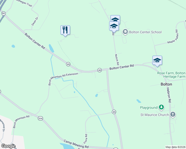 map of restaurants, bars, coffee shops, grocery stores, and more near 149 Bolton Center Road in Bolton