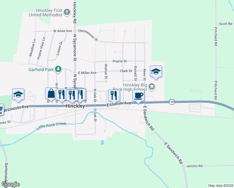 map of restaurants, bars, coffee shops, grocery stores, and more near 471 East McKinley Avenue in Hinckley