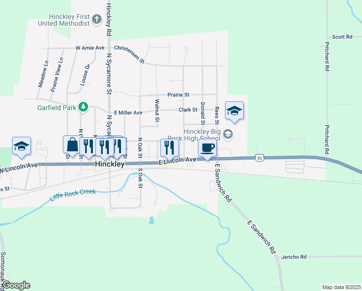map of restaurants, bars, coffee shops, grocery stores, and more near 471 East McKinley Avenue in Hinckley