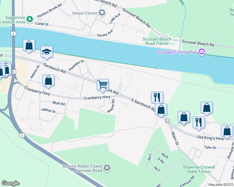 map of restaurants, bars, coffee shops, grocery stores, and more near 38 Regency Drive in Bourne