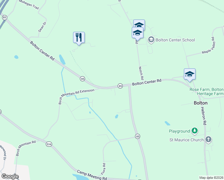 map of restaurants, bars, coffee shops, grocery stores, and more near 149 Bolton Center Road in Bolton