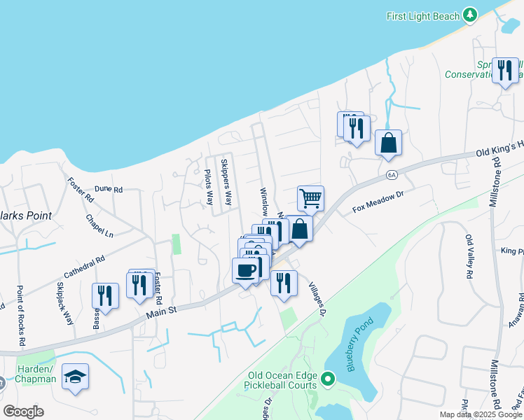 map of restaurants, bars, coffee shops, grocery stores, and more near 73 Winslow Landing Road in Brewster