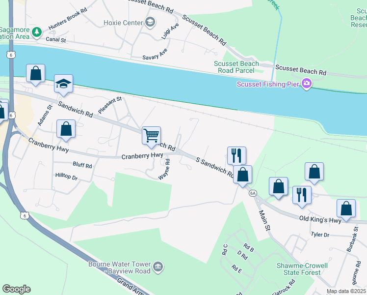 map of restaurants, bars, coffee shops, grocery stores, and more near 38 Regency Drive in Bourne
