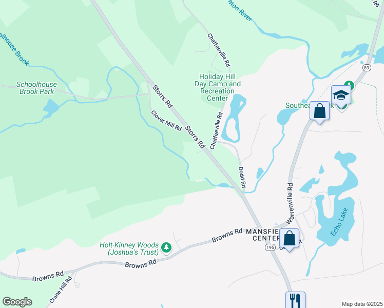 map of restaurants, bars, coffee shops, grocery stores, and more near 635 Storrs Road in Mansfield