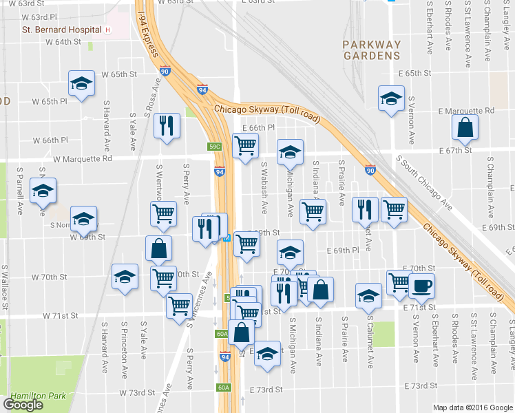 map of restaurants, bars, coffee shops, grocery stores, and more near in Chicago
