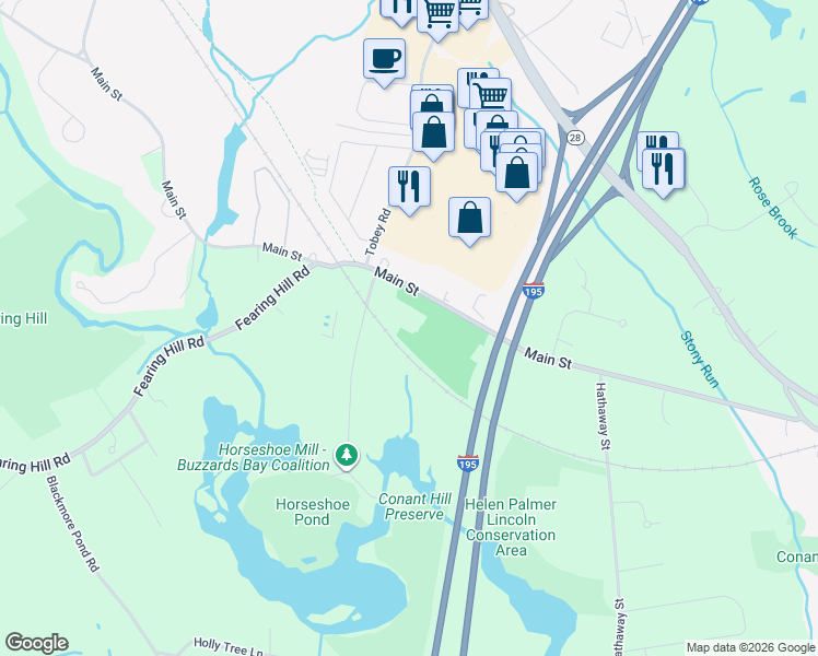 map of restaurants, bars, coffee shops, grocery stores, and more near 760 Main Street in Wareham