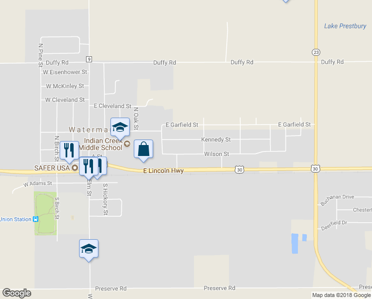 map of restaurants, bars, coffee shops, grocery stores, and more near 610 Wilson Street in Waterman