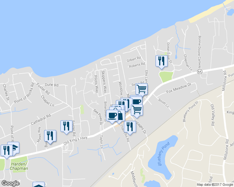 map of restaurants, bars, coffee shops, grocery stores, and more near 73 Winslow Landing Road in Brewster
