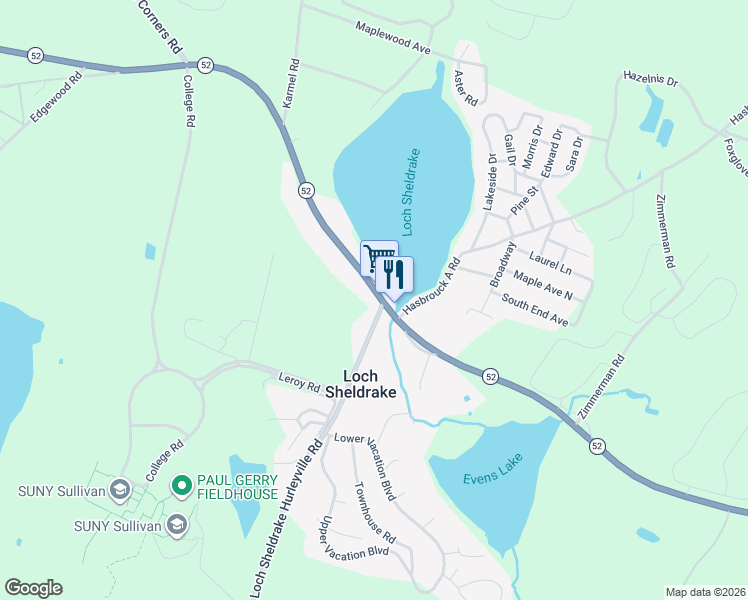 map of restaurants, bars, coffee shops, grocery stores, and more near 1441 New York 52 in Loch Sheldrake