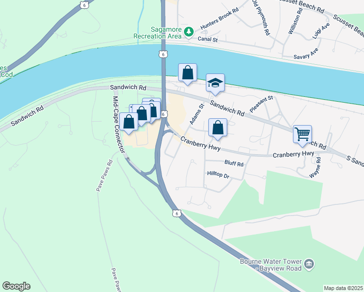 map of restaurants, bars, coffee shops, grocery stores, and more near 63 Adams Street in Plymouth