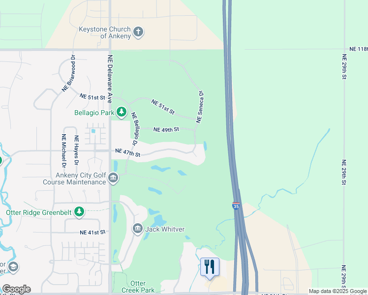 map of restaurants, bars, coffee shops, grocery stores, and more near 1402 Northeast 47th Street in Ankeny