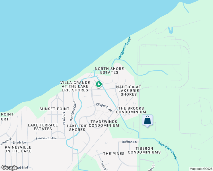 map of restaurants, bars, coffee shops, grocery stores, and more near 1624 North Shore Drive in Painesville