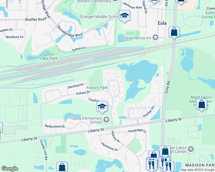 map of restaurants, bars, coffee shops, grocery stores, and more near 1063 Park Hill Circle in Aurora
