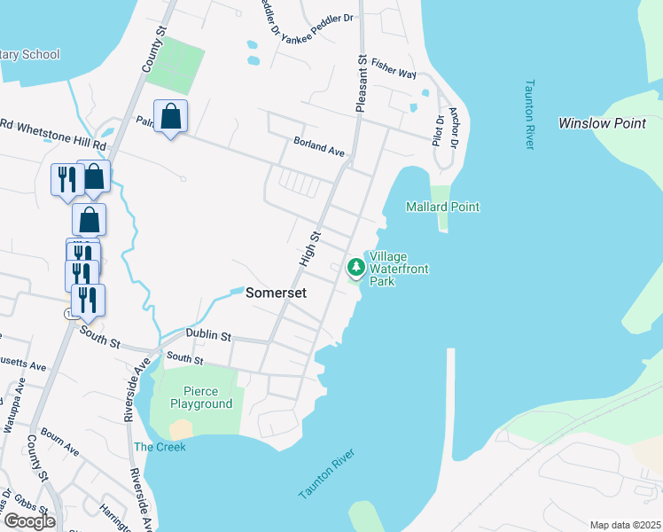 map of restaurants, bars, coffee shops, grocery stores, and more near 373 Main Street in Somerset