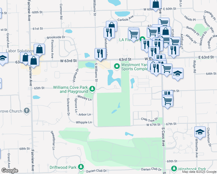 map of restaurants, bars, coffee shops, grocery stores, and more near 312 Memory Lane in Westmont